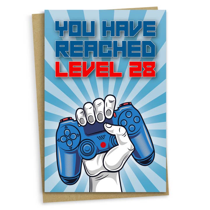 28th Birthday Card, You Have Reached Level 28 Greeting Card for wholesale by Mug Monster