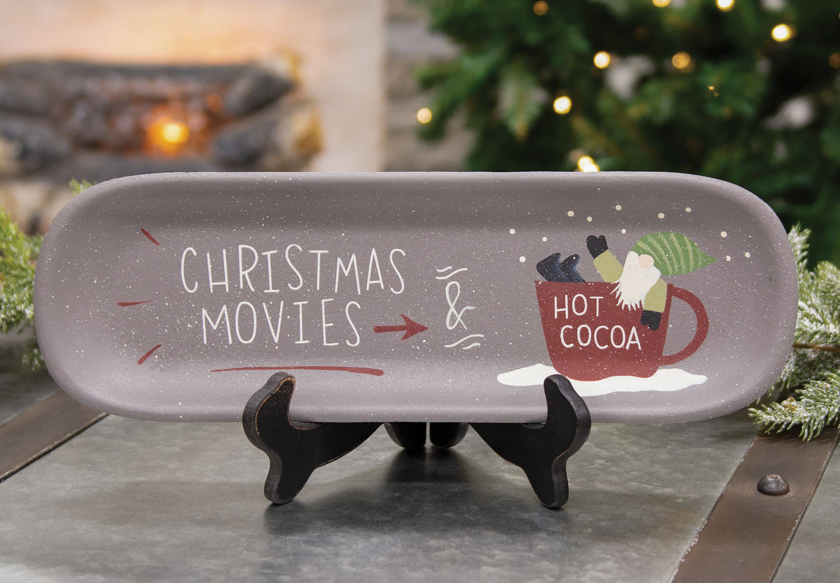 The Hearthside Collection - Venta al por mayor Bandejas decorativas - Bandeja de madera para películas navideñas y cacao caliente1