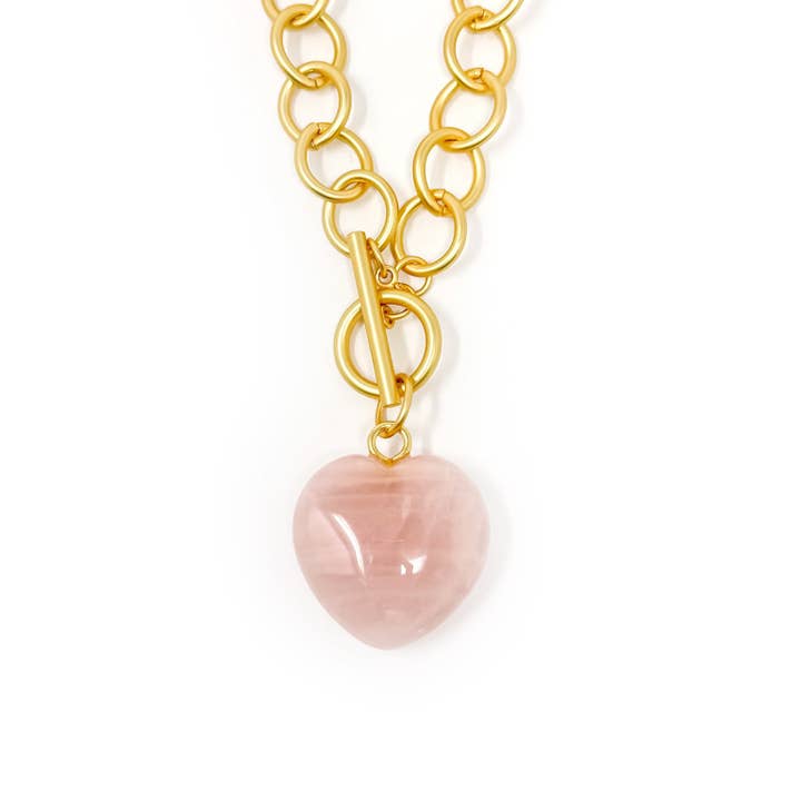 Heart & Soul Rose Quartz with Circle Loop Toggle Necklace for wholesale by PowerBeads by jen