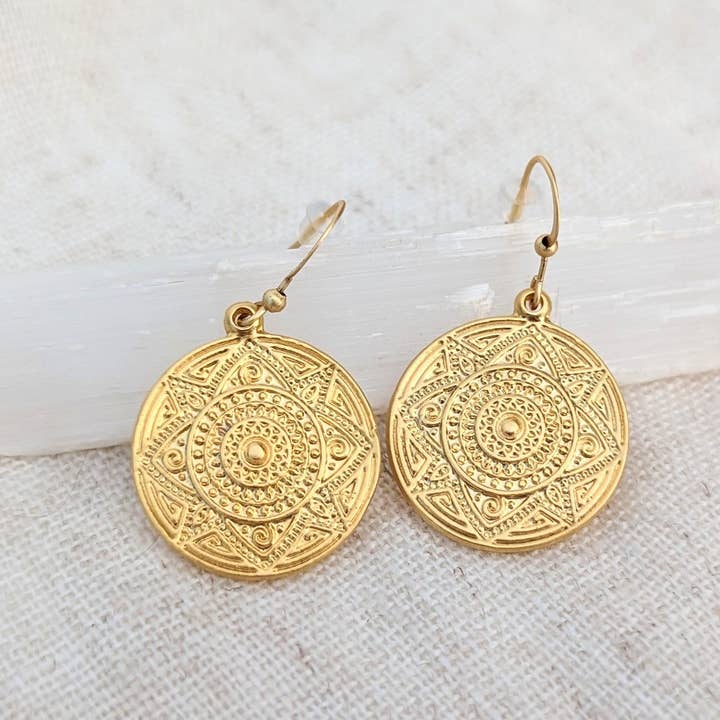 Bliss Vibez - Wholesale Dangle Earrings - Sacred Mandala Gold Earrings