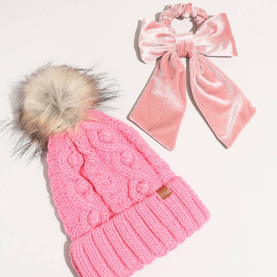 Fashion City - Wholesale Beanie - Women's - Winter Knitted Beanie Pom Pom Ribbon Bow Scrunchie8