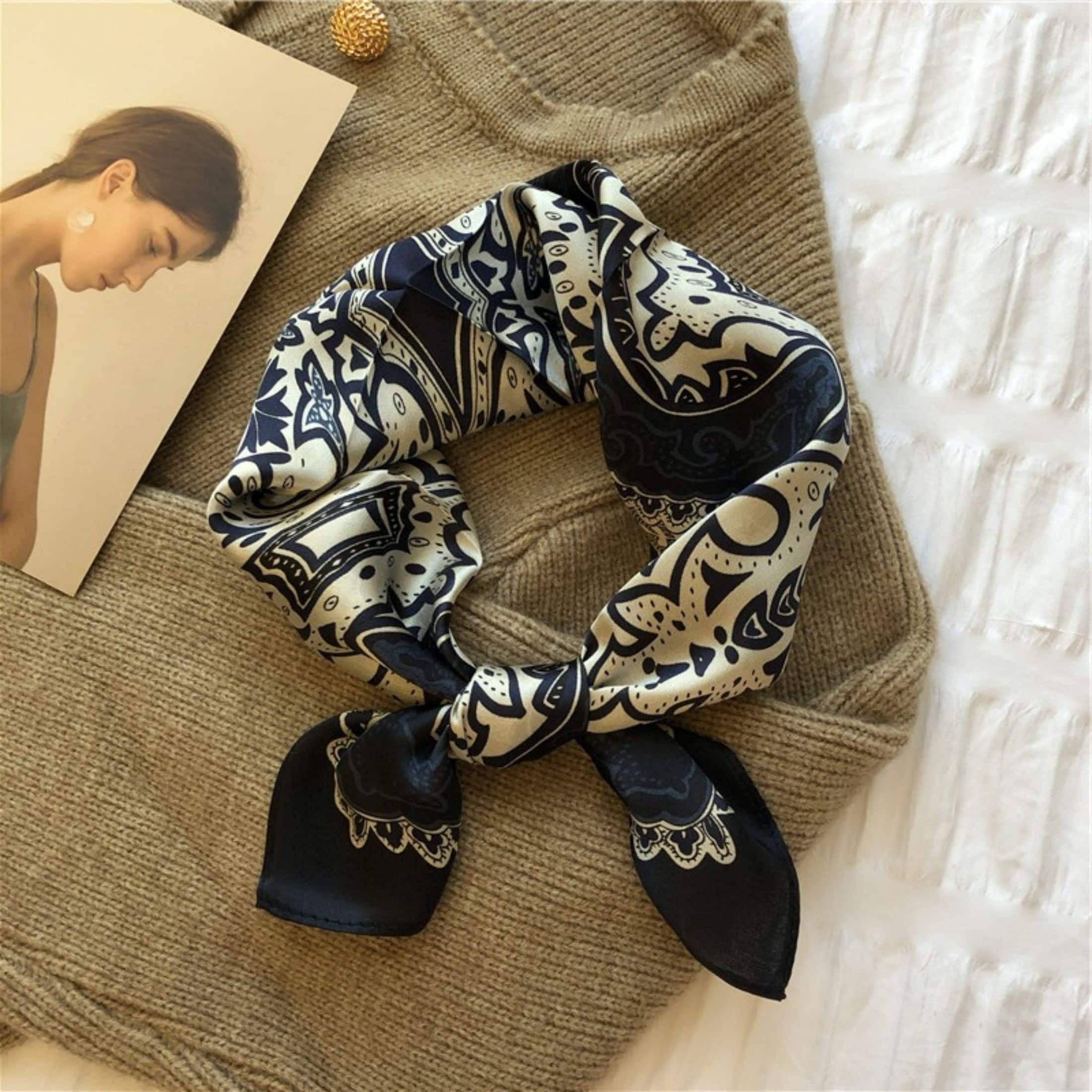 SueSilkHK - Wholesale Scarf - Women's - Navy blue Boho 100% mulberry Silk Scarf/Silk head scarf/Silk hair scarf/Silk neck scarf/Silk bandana/Bag Accessory/Gift for her/Navy blue