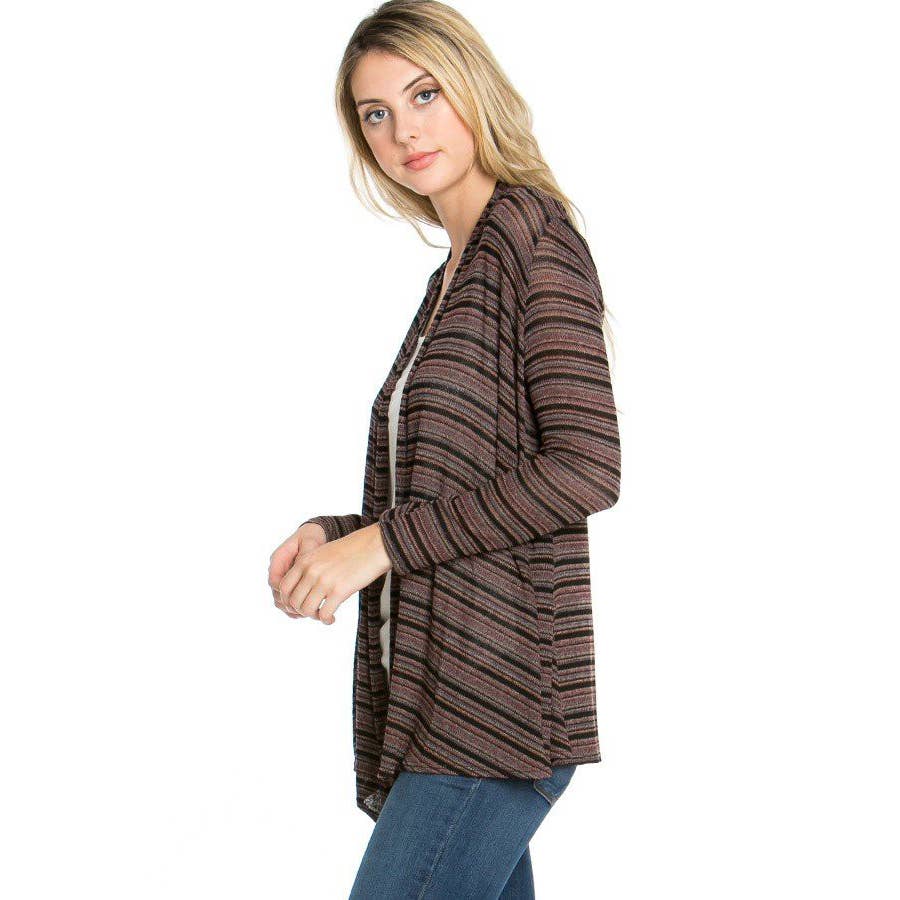 Azules Clothing – Großhandel Strickjacke – Damen – Durchsichtiger, langärmliger Cardigan mit Streifen1