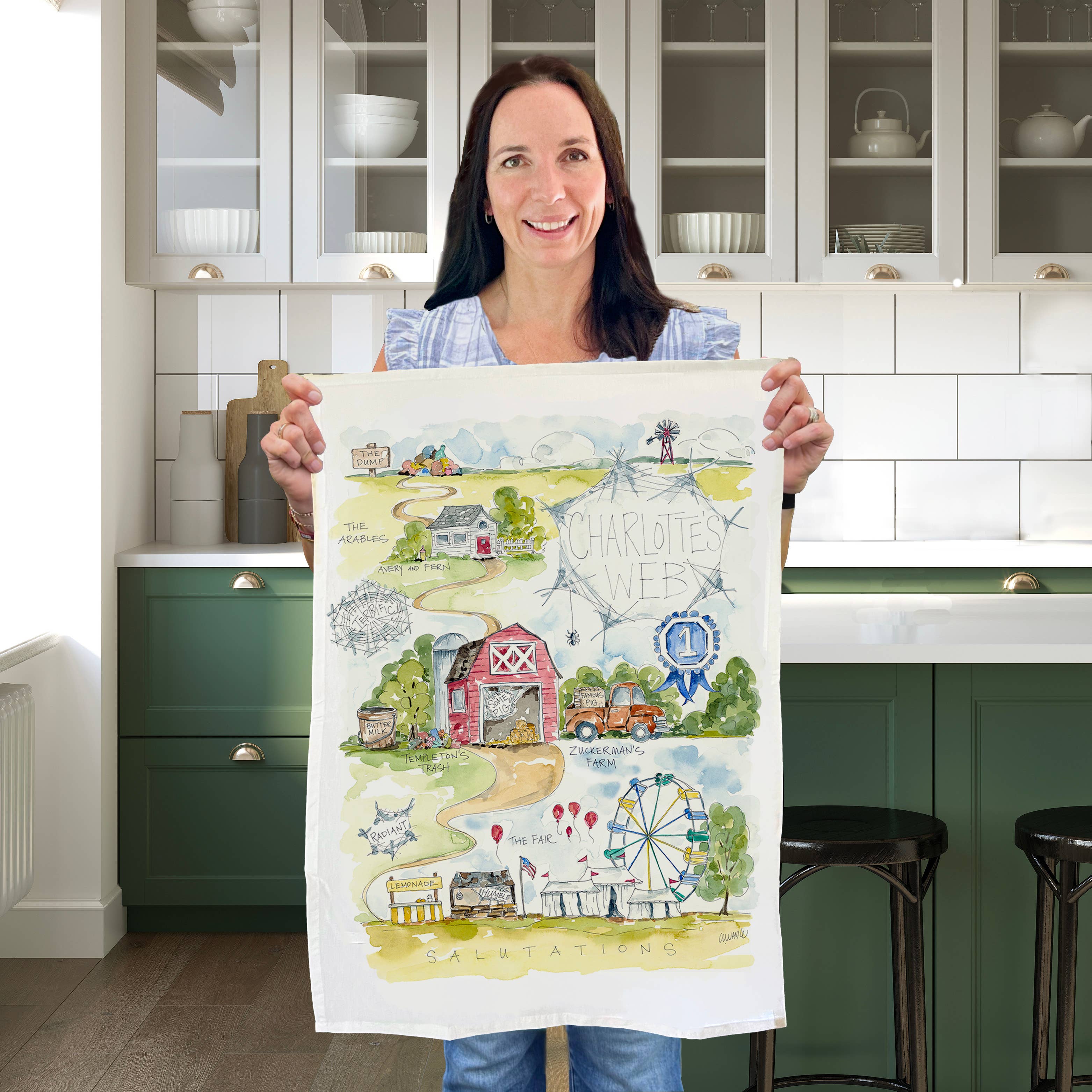 Elizabeth Wade Studio - Wholesale Tea Towel - Charlotte's Web Tea Towel1