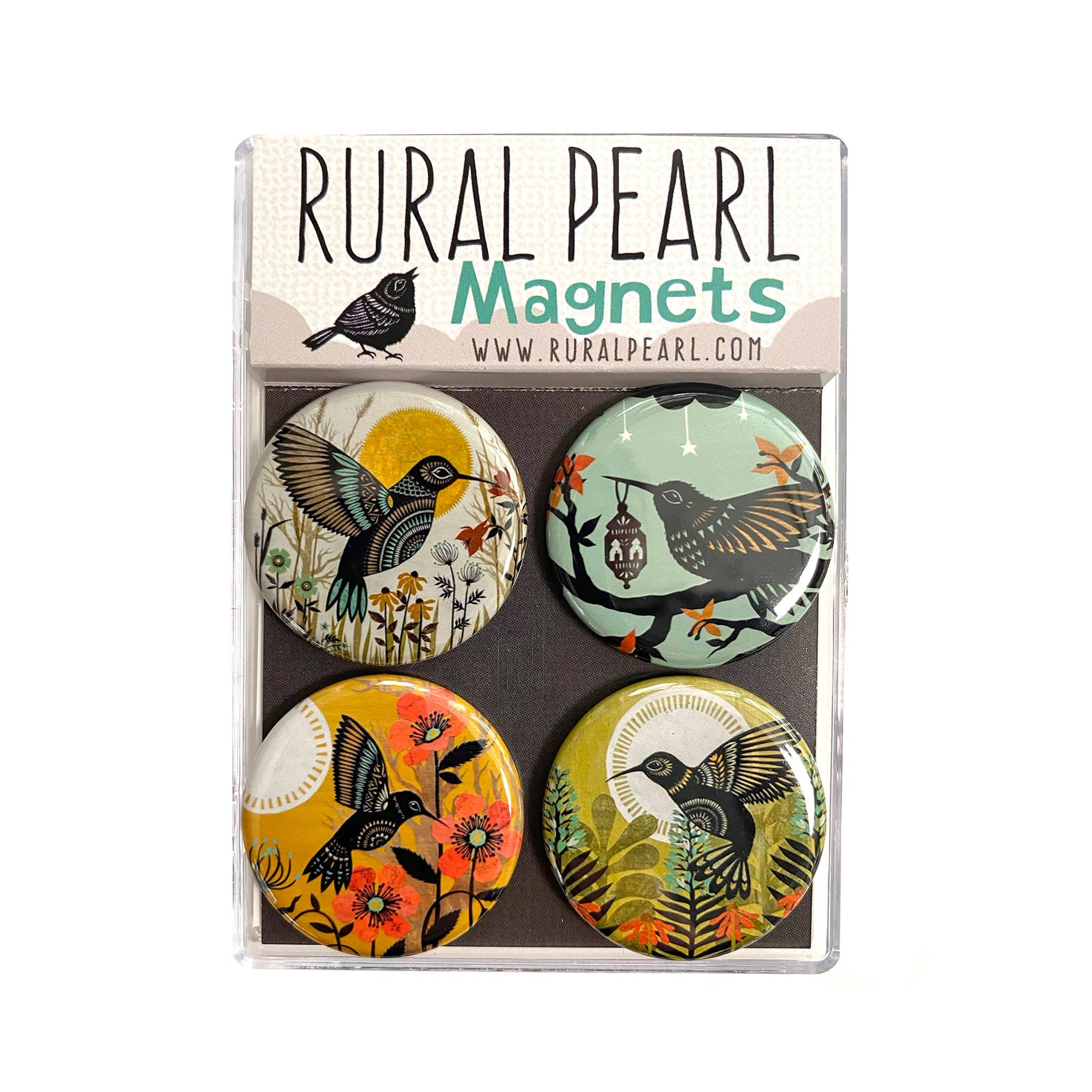 Rural Pearl: Cut Paper Art by Angie Pickman - Wholesale Magnet - Hummingbird #2 Magnets - Set of 4 - 1.25 inch Magnets