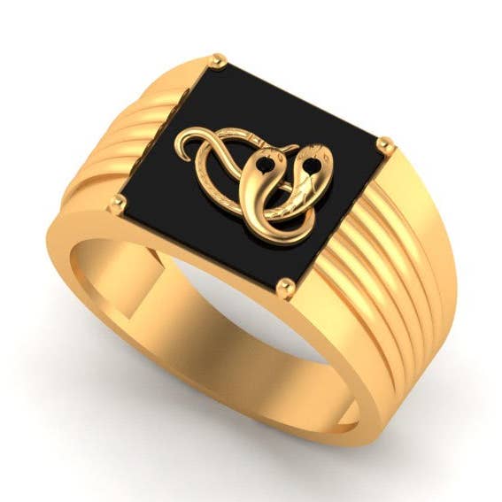 Anel de sinete retangular com serpente em ônix preto por atacado de Pretty Different