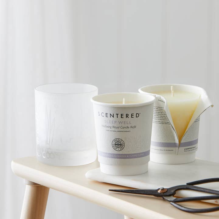 Scentered - Vendita all'ingrosso Candela in vasetto - Sleep Well, candela per aromaterapia domestica, ricarica, duo1