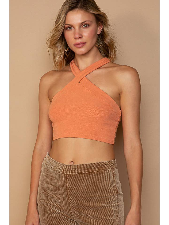 Pol Clothing - Wholesale Knit Top - Women's - Cropped Criss cross Halter Top SALE