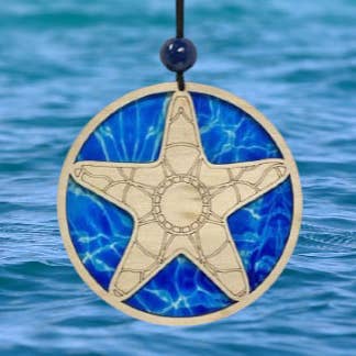 Starfish Sun Catcher with water background for wholesale by Rambling Rooster Crafts