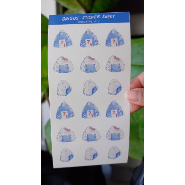 Blue Onigiri Sticker Sheet, journaling, stationery, japanese for wholesale by Claudine Castro Art