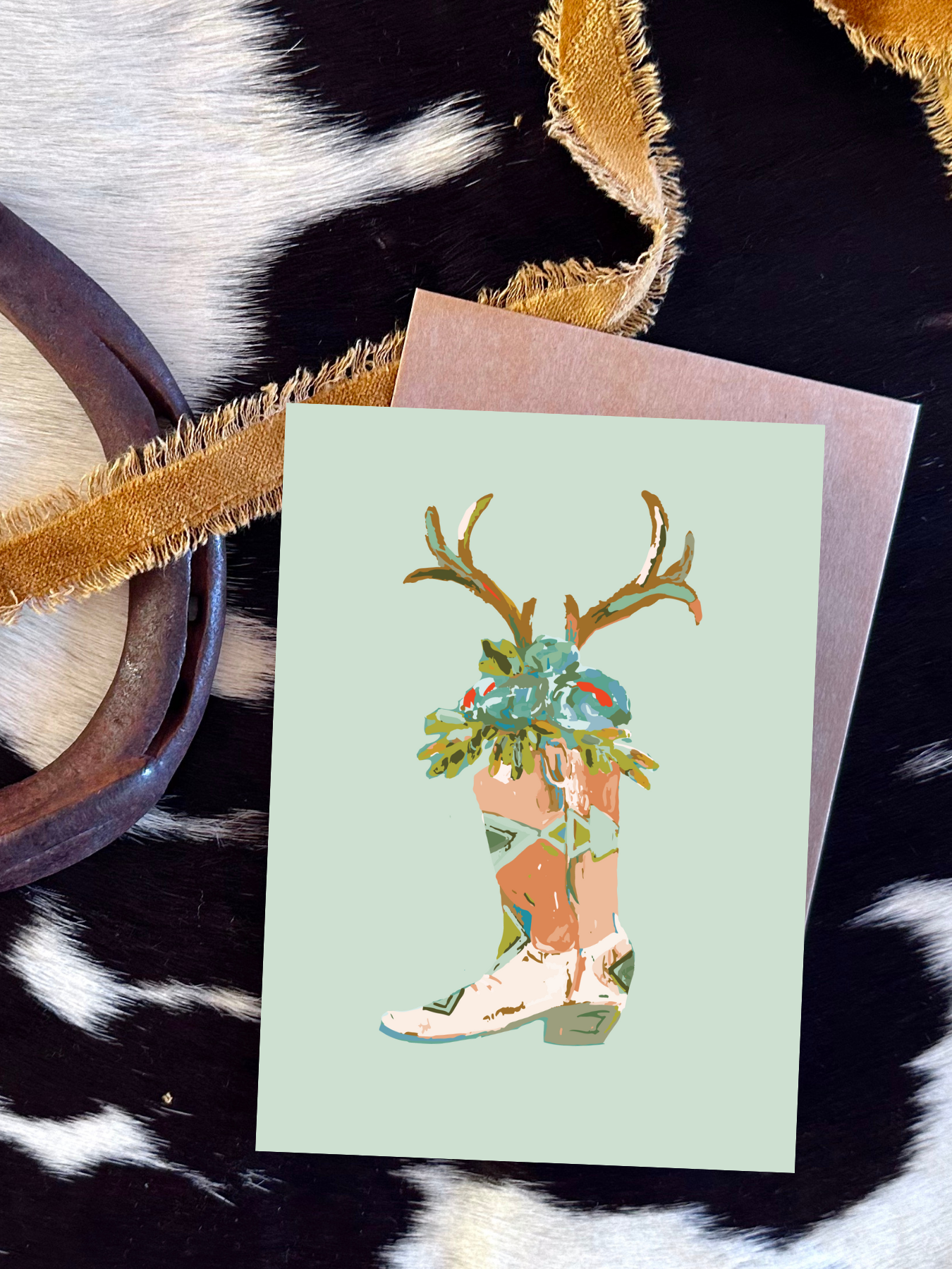 Tirzah Lane Art - Wholesale Everyday Greeting Card - Western Blank Greeting Card, Antler and Cowboy Boot Card1