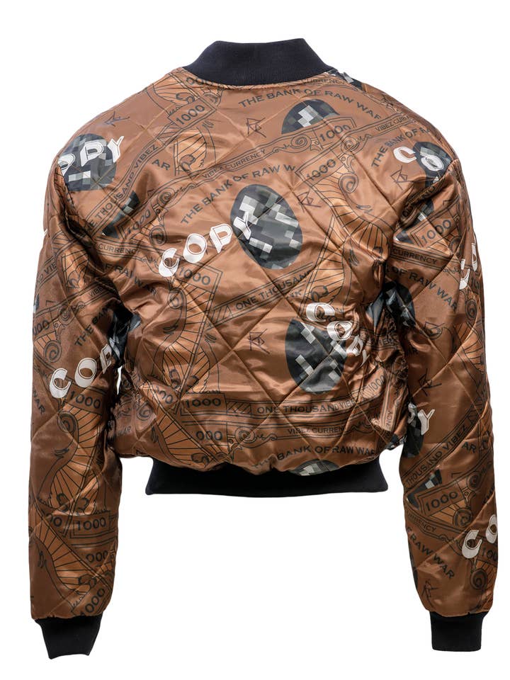 RAW WAR - Wholesale Bomber jacket – Women’s - Quilted Brown Vibez Currency Bomber Jacket0