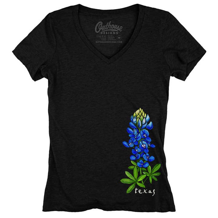 Texas Bluebonnet Women's V-neck Tee for wholesale by Outhouse Designs