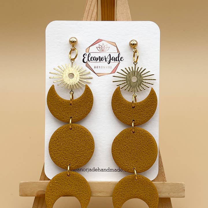 Mustard | Textured Moon Phase Polymer Clay Earrings for wholesale by Eleanor Jade Handmade