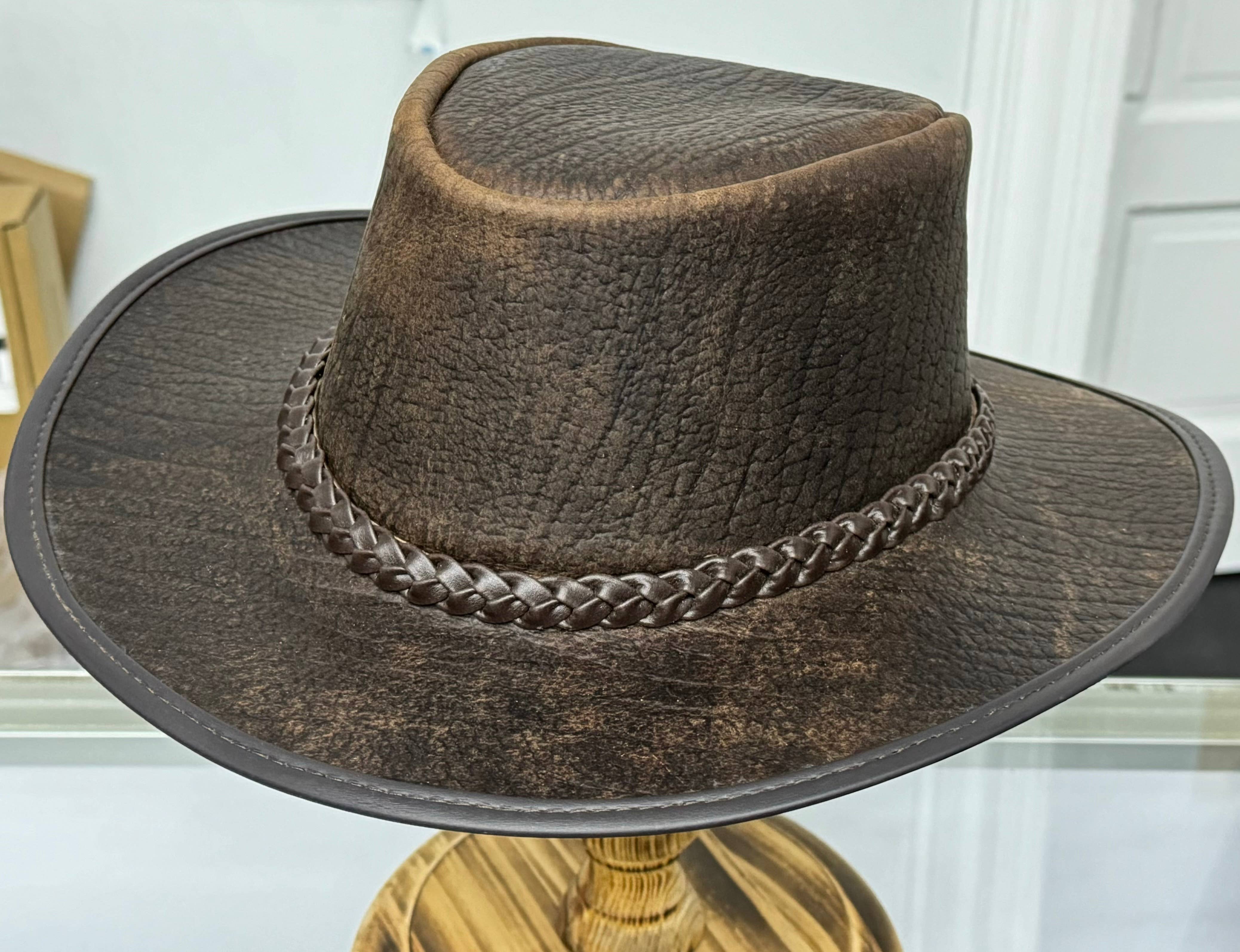 Lesa collection inc - Wholesale Hat Accessory - Men's - Toughness |  Buffalo Leather Outback Hat Brown0