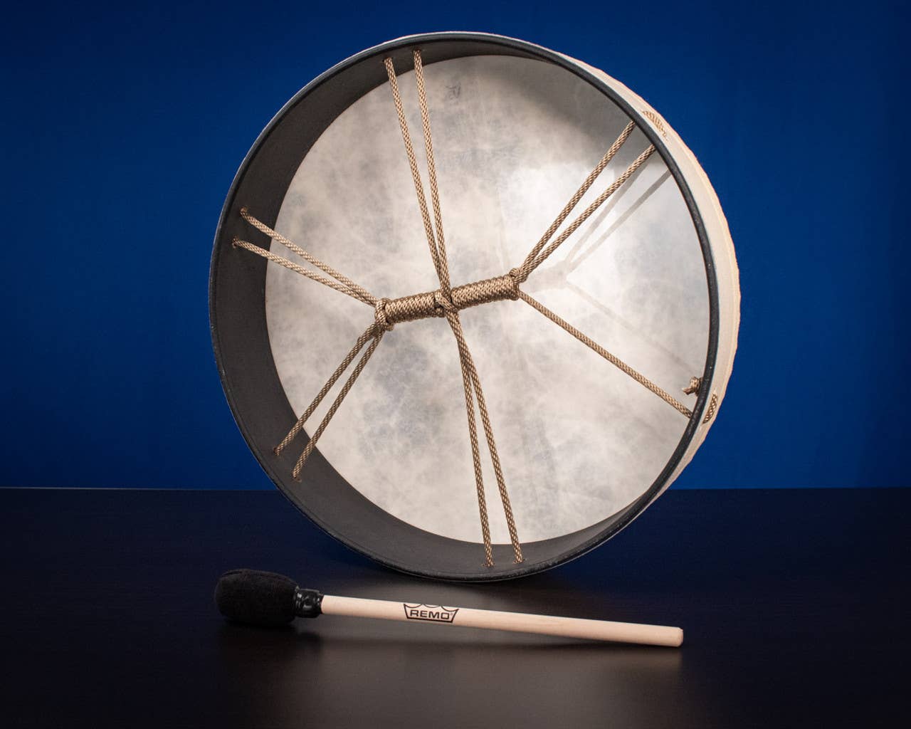 HK Higher Knowing - Wholesale Meditation Supplies - 16" Blue Om Sanskrit White Buffalo Drum2