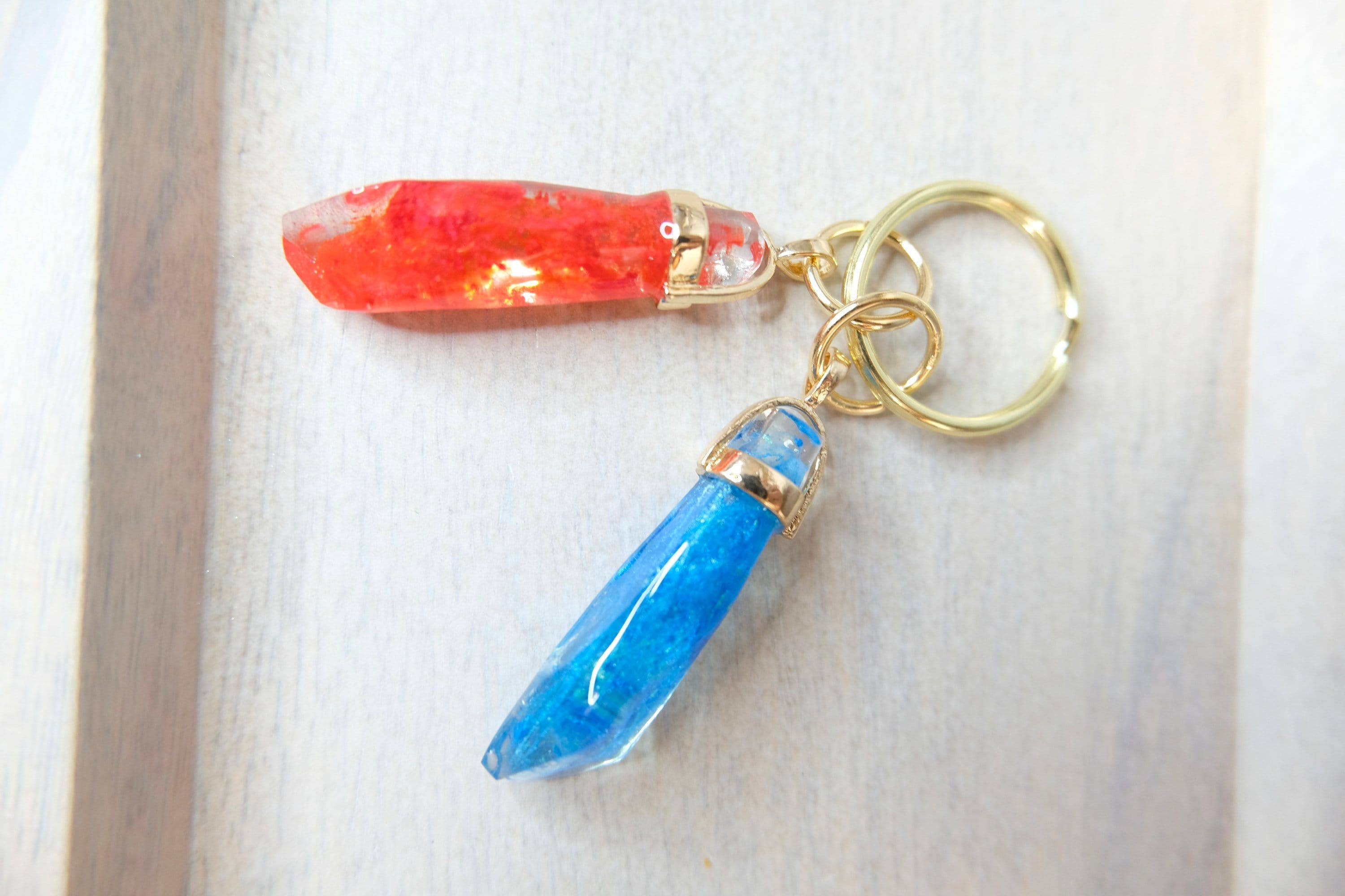 BlueButterflyBazaar – wholesale Keychain – Women's – Red and Blue Reylo Kylo Ren and Rey Kyber Crystal keychain Star Wars, unique gift, collectable.4