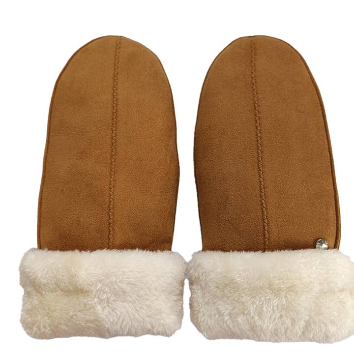 Allesco Inc. - Wholesale Mittens - Women's - Club Rochelier Ladies Faux Suede Mitt, Contrast Sherpa Cuff