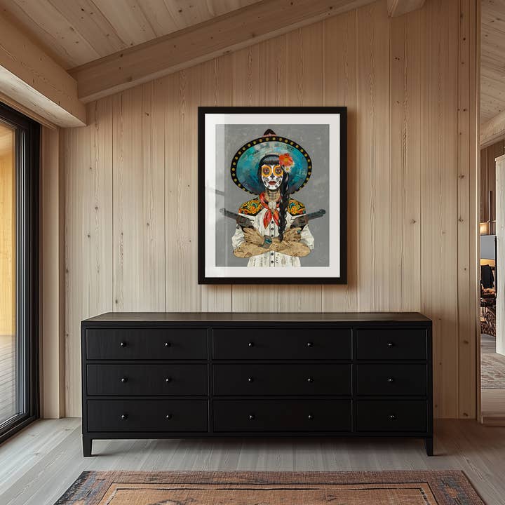 Kunstdruck | Cowgirl Kunst | VAQUERA SUDOESTE (WEISS) für den Großhandel von Dolan Geiman