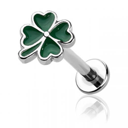 LUCKY CLOVER TOP EMAILLE MIT INNENGEWINDE 316L SS LABRET für den Großhandel von CRAVE BODY JEWELRY