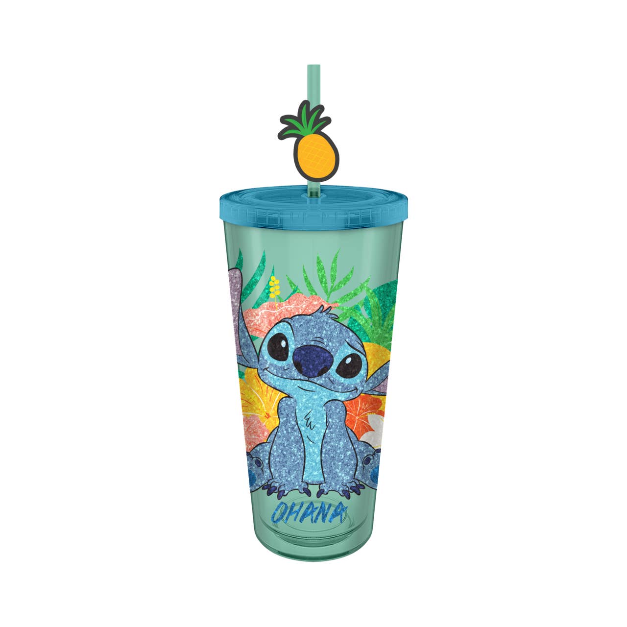 Silver Buffalo - Wholesale Drinking Glass/Cup - Lilo and Stitch Tropical Ohana 24oz Glitter Plastic Cold Cup