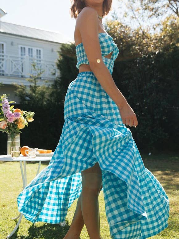 Blue Summer Sexy Plaid Set Hot European US Style for wholesale on Faire19