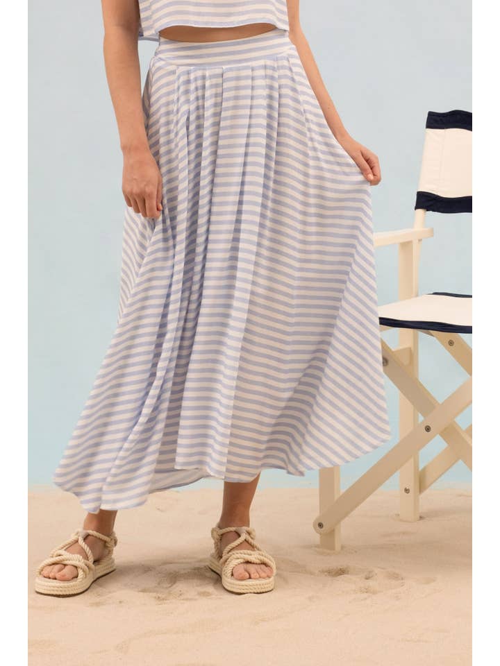 Blu Pepper - Wholesale Skirt - Women's - STRIPE HIGH WAIST PLEATED MIDI SKIRT