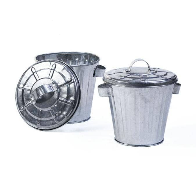 4" Galvanized Mini Trash Can for wholesale by Buhi Imports