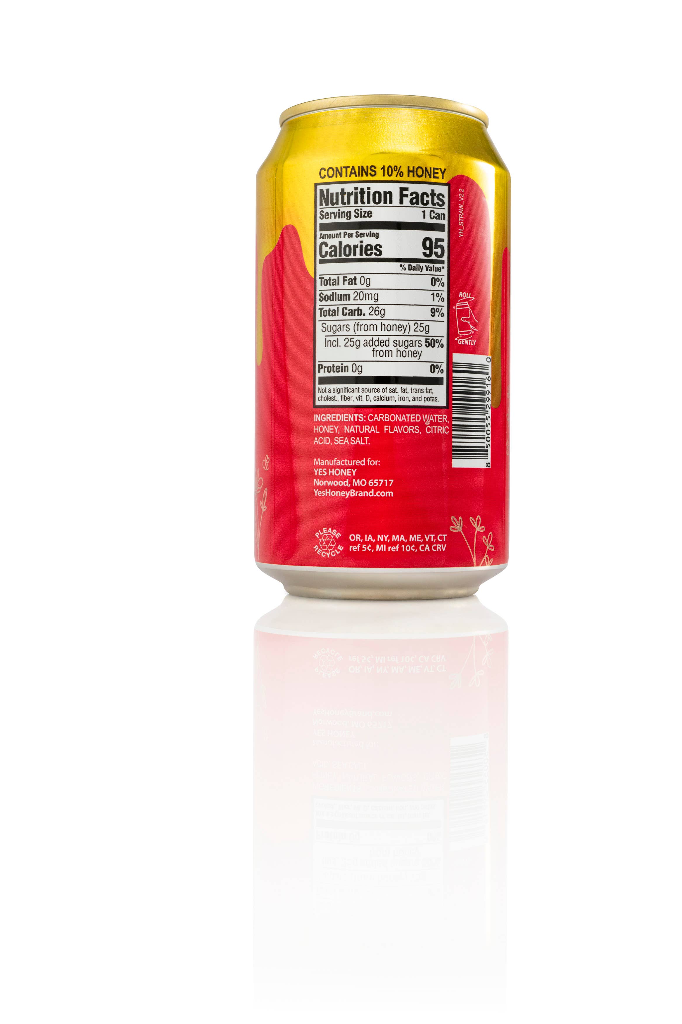 Yes Honey - Wholesale Soda/Carbonated Drink - Yes Honey- 100% Honey Sweetened Soda- Strawberry 1