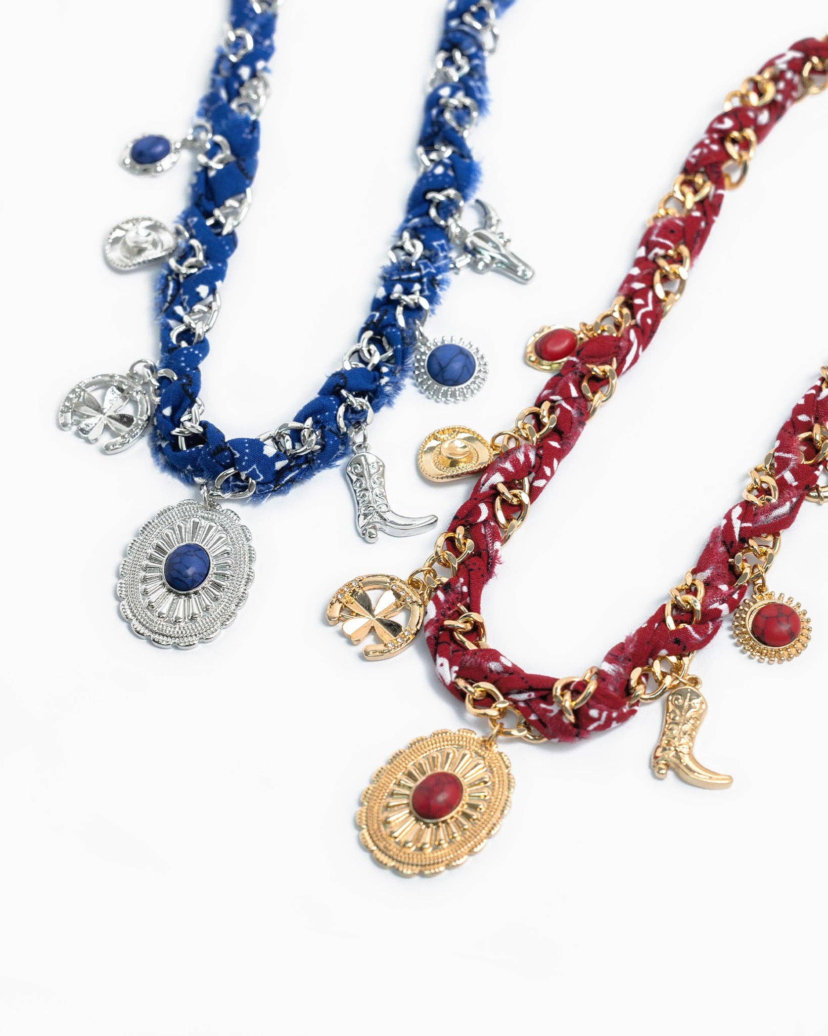 Sessori - Wholesale Pendant/Charm Necklace - Paisley Scarf Western Concho Multi Charm Necklace1