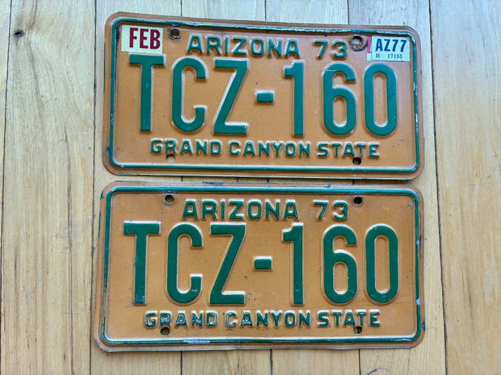 Paire de plaques d'immatriculation de l'Arizona de 1973 - MVD YOM Clair pour la vente par RusticPlates