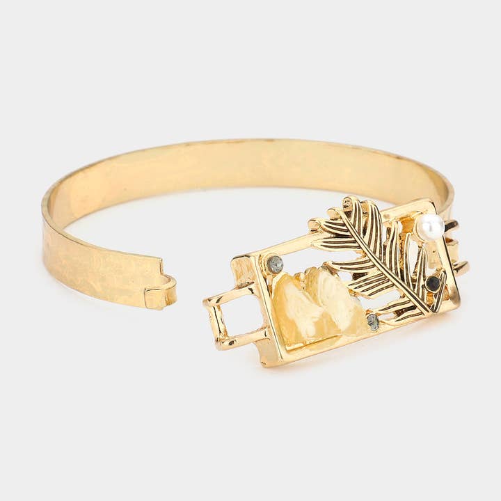 Sensibling Corp. - Wholesale Bangle Bracelet - Crystal Pearl Raw Quartz Feather Hook Bracelet1