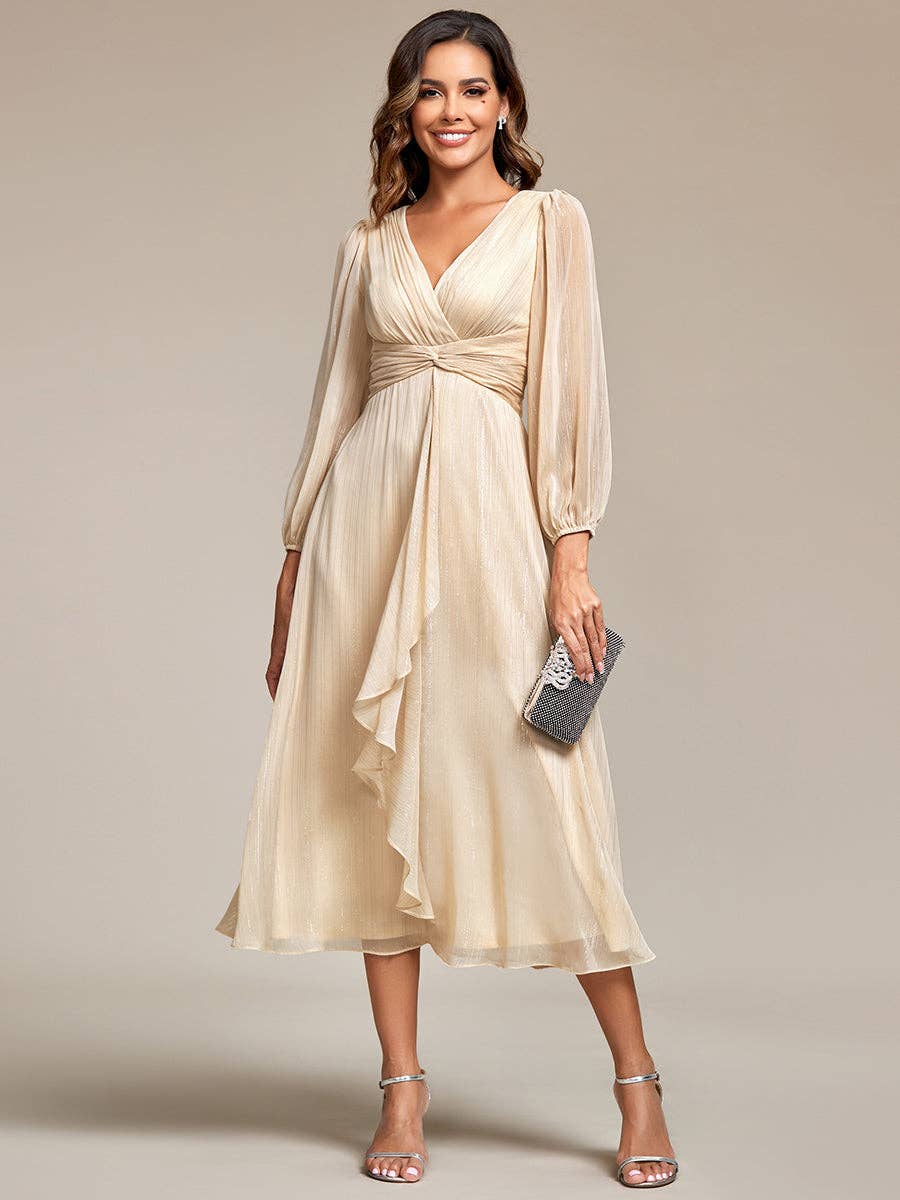 Ever-Pretty - Vente Robe de soirée – femme - Robe scintillante en mousseline pour invitée de mariage à manches longues33