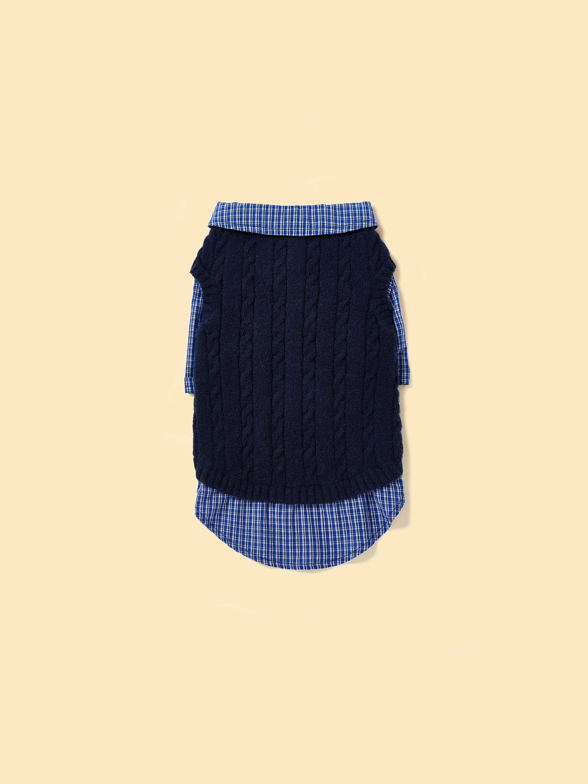 BarkBarkBaby - Wholesale Pet Sweater - Dog - Pre-Order 2 Weeks: SoHo Street Style Navy Checked Sweater Shirt