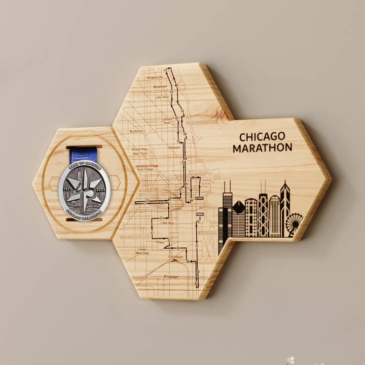 Présentoir de médailles du marathon de Chicago pour la vente par Gloryboard