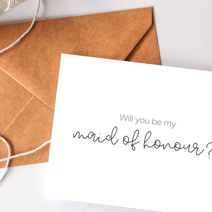 Balsam Paper Co - Vendita all'ingrosso Partecipazioni di nozze - Biglietto per proposta di matrimonio per damigella d'onore, con scritta «Will you be my bridesmaid»