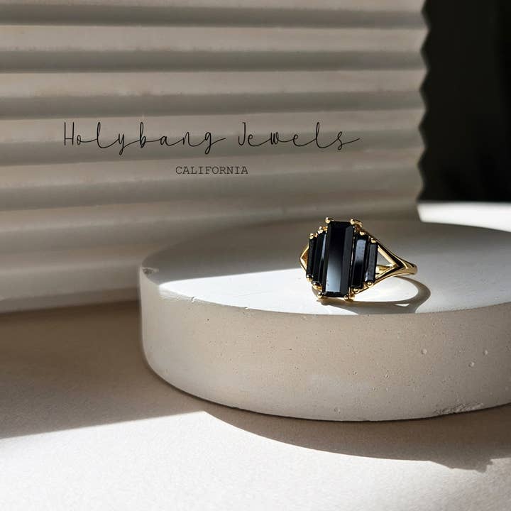 BOLD BLACK ART DECO BAGUETTE RING - SX02104R for wholesale by HolyBang Jewels