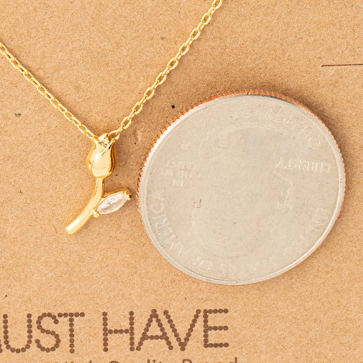 Fame Accessories - Wholesale Pendant/Charm Necklace - Dainty Tulip Flower Pendant Necklace