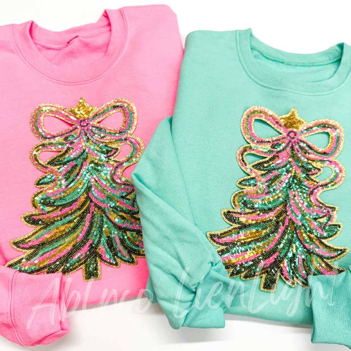 ABLNco - Wholesale Sweatshirt - Women's - Christmas Tree Sequins Patch Christmas Sweatshirt 1