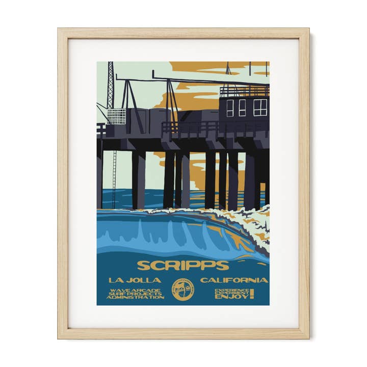Scripps WPA Surf Poster | Vintage La Jolla Art Print for wholesale by WAVE ARCADE