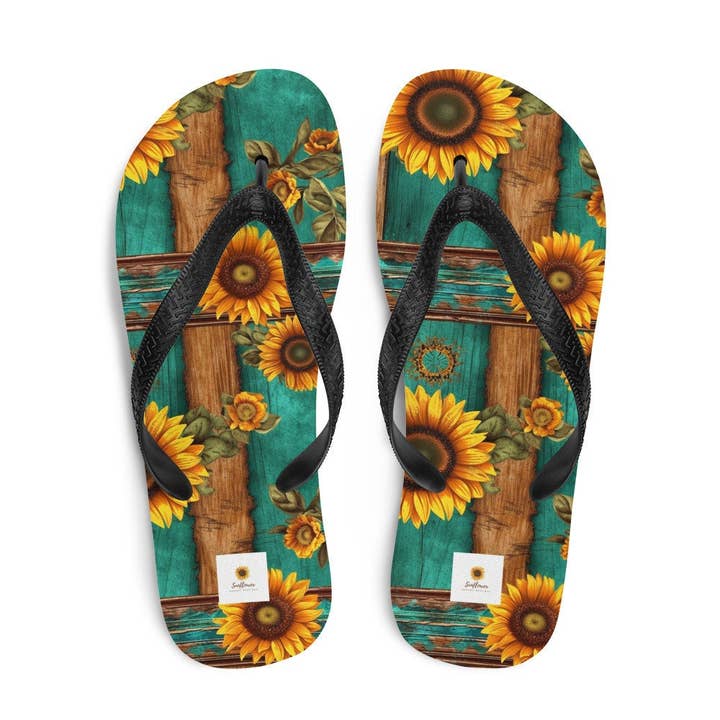 SUNFLOWER DREAMS BOUTIQUE - Venta al por mayor Chanclas - Mujer - Chancletas de color turquesa y girasoles