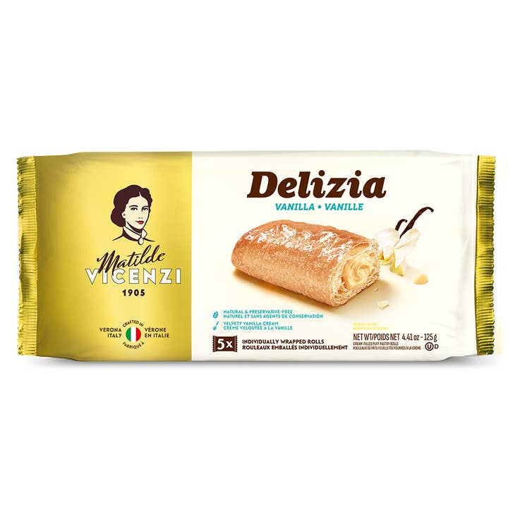Vicenzi USA Inc. - Wholesale Cookie - Delizia Vanilla, Rolls Filled With Pastry Cream, 125g