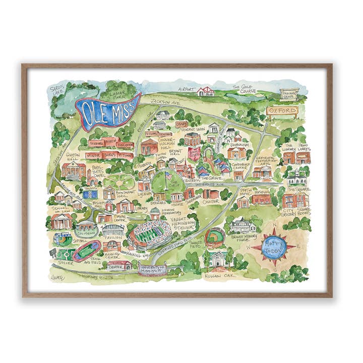 Elizabeth Wade Studio - Wholesale Art Print - Ole Miss Oxford Mississippi Football College Map Print
