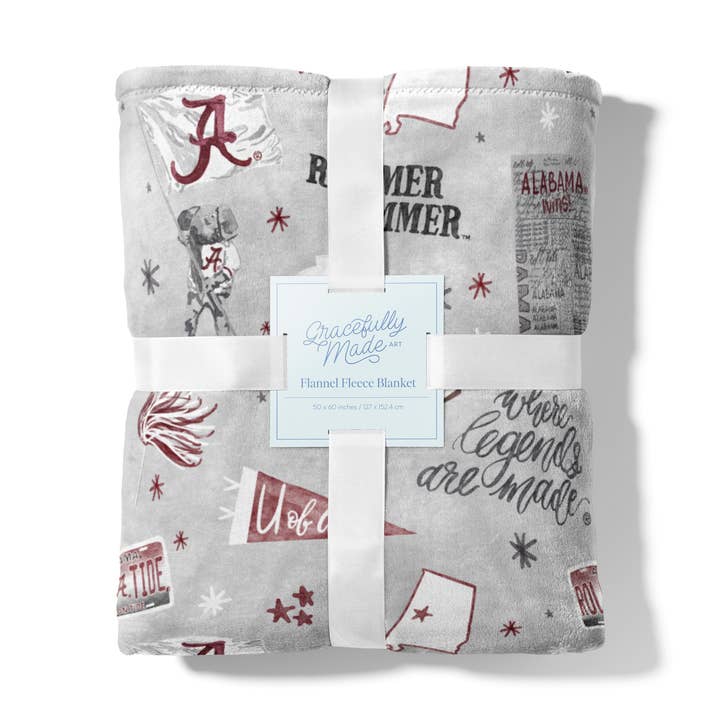 Gracefully Made Art - Wholesale Throw Blanket - University of Alabama Flannel Fleece Blanket0