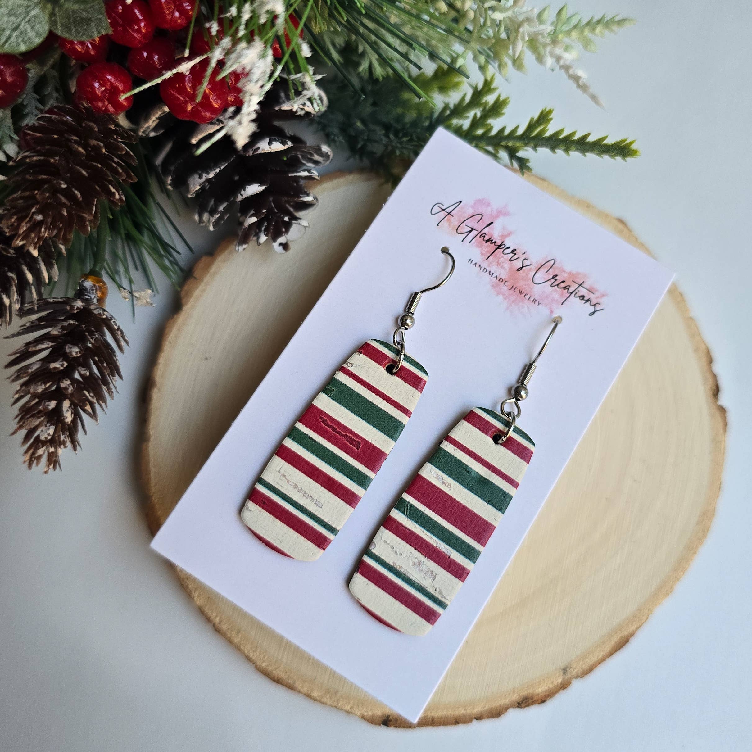 A Glamper's Creations LLC - Wholesale Dangle Earrings - Candy Cane Christmas Stripes Mini Bar Leather Earrings2