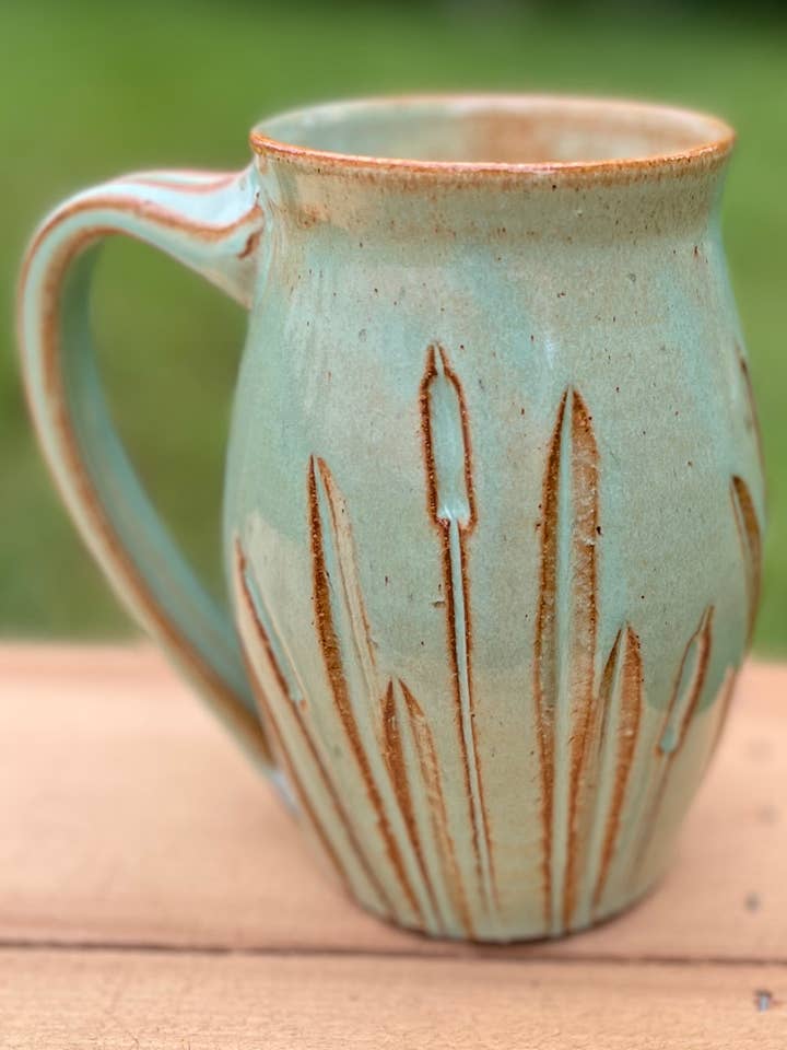 Cattail Mug - Curvy for wholesale by Uphill Pottery