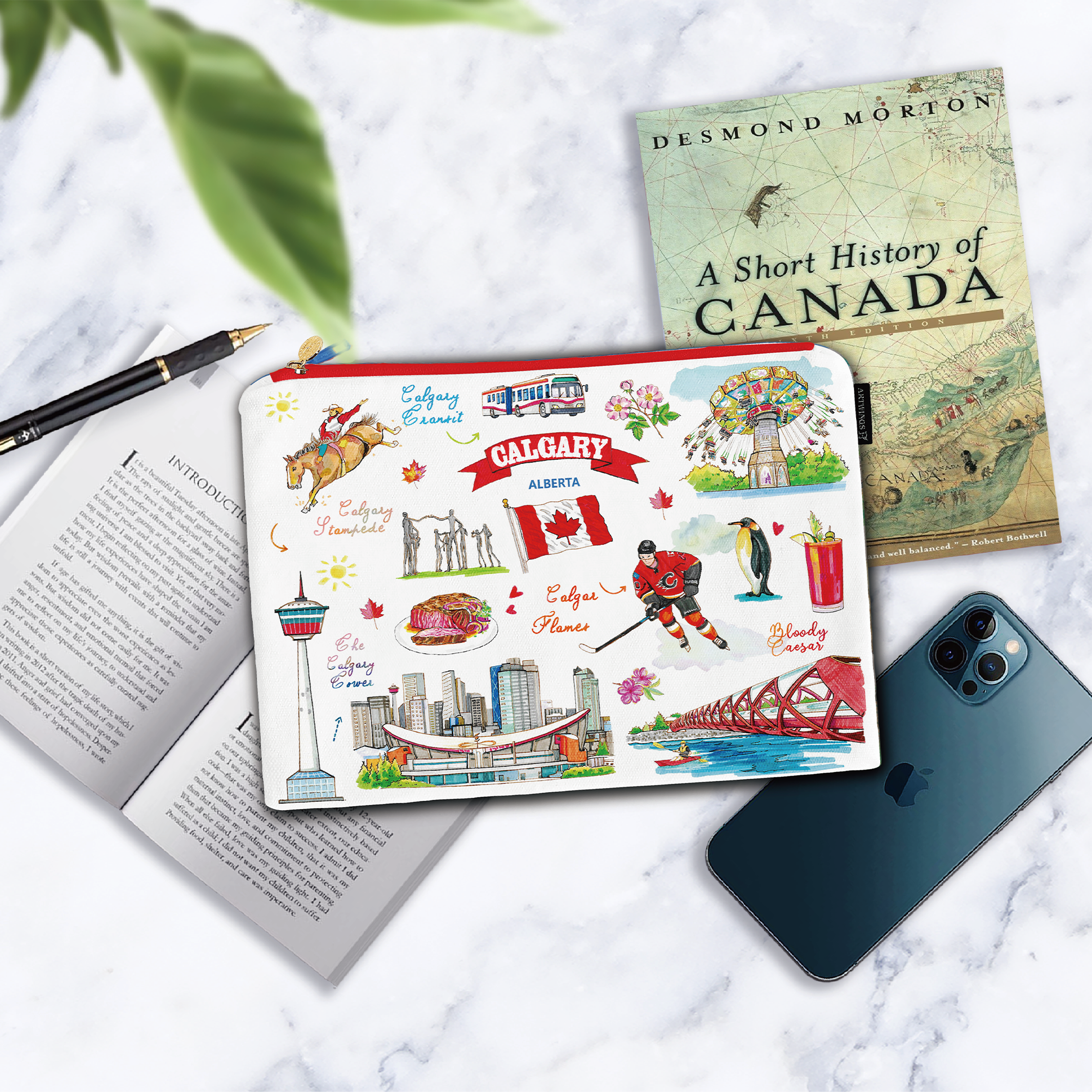Northern Icons Canada - Wholesale Pouch - Women's - Calgary Alberta Medium Pouch Bag – Illustrated Canadian City Travel Organizer4