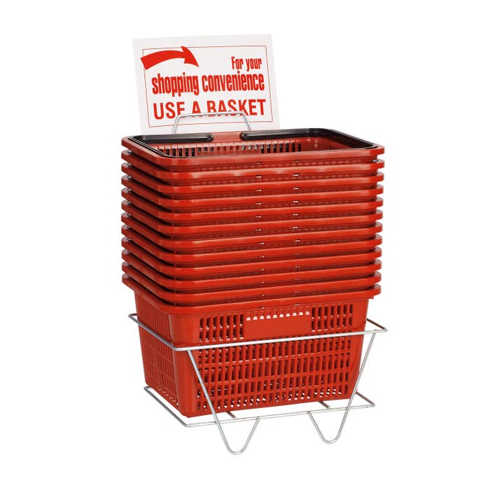 Store Supply Warehouse - Wholesale Shopping Cart - Set Of 12 Shopping Baskets | Red | Plastic