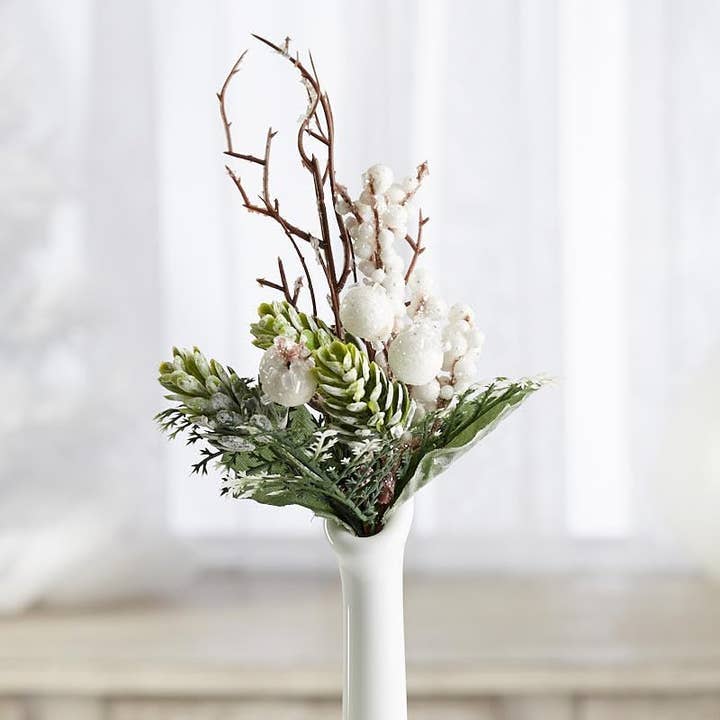 Factory Direct Craft - Wholesale Artificial Plant - 11" Faux Frosted Winter Berry & Greenery Pick