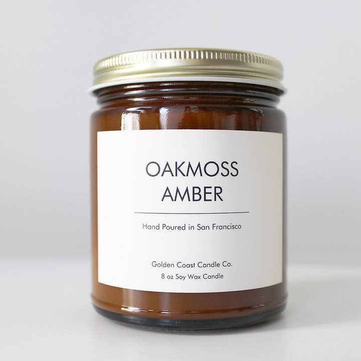 Bougie à la cire de soja Oakmoss Amber 8 oz pour la vente par Golden Coast Candle Co.